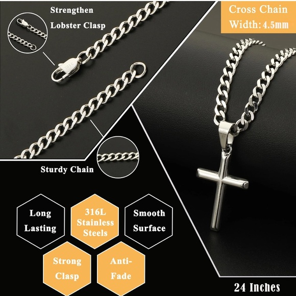 Stainless Steel Silver Cross Pendant “To My Man” Necklace - Picture 3 of 4